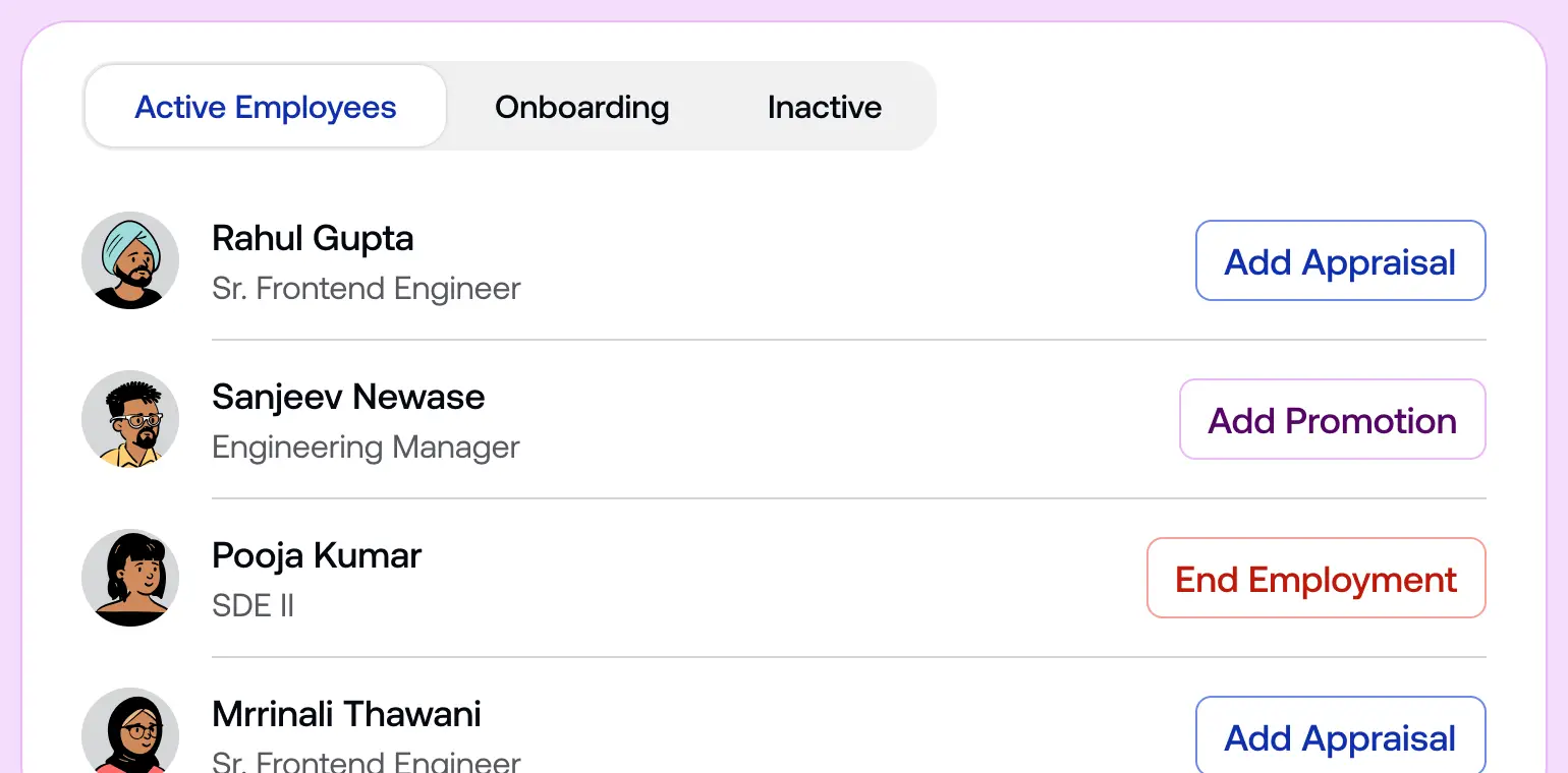 Manage complete career lifecycle including appraisals, promotions, & exits